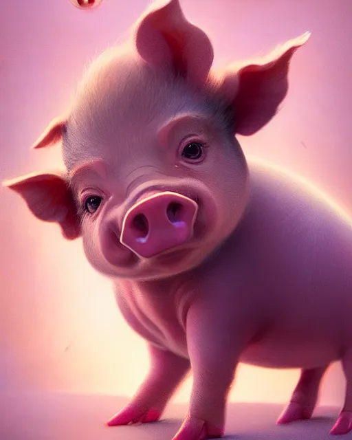 Image similar to highly detailed vfx portrait of a cute little piglet with a magician outfit, unreal engine, greg rutkowski, loish, rhads, beeple, makoto shinkai and lois van baarle, ilya kuvshinov, rossdraws, tom bagshaw, alphonse mucha, global illumination, detailed and intricate environment