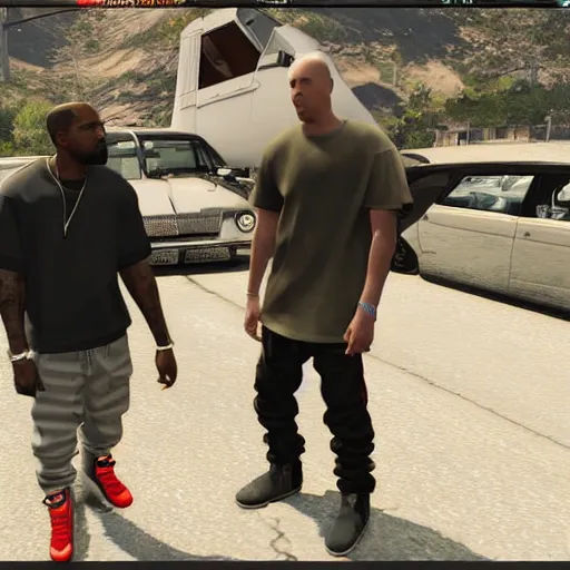 Prompt: kanye west and eminem in gta 5 real life, hyper realistic, realistic, 4 k, 8 k uhd, intricate details, detailed, great detail