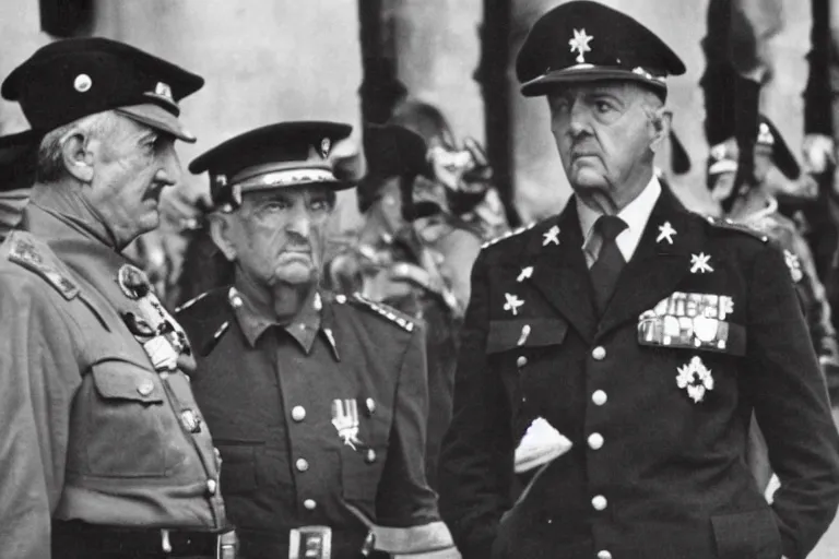 Image similar to portrait of juan carlos i with general franco, general, army, 1 9 3 7, spain, jose maria diaz casariego, bartolome ros, juan jose serrano, leica