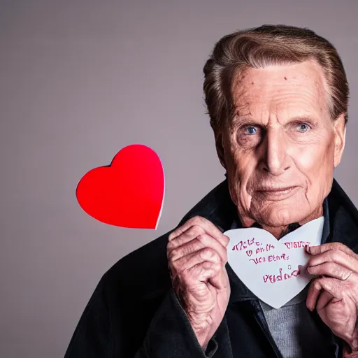 Image similar to robert stack wearing a trench coat unsolved mysteries holding a valentines card, ( sony a 7 r iv, symmetric balance, polarizing filter, photolab, lightroom, 4 k, dolby vision, photography awardm, voque, perfect face )