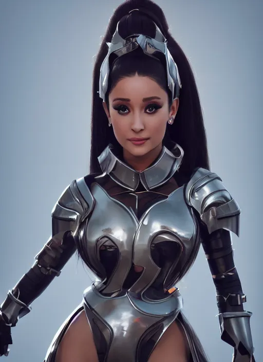 Image similar to Ariana Grande wearing fantasy battle armor by Ilya Kushvikov, symmetrical face concept art, octane render unreal engine meta humans, trending on artstation