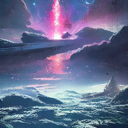 Image similar to eisberg floating in space, by anato finnstark, by alena aenami, by john harris, by ross tran, by wlop, by andreas rocha