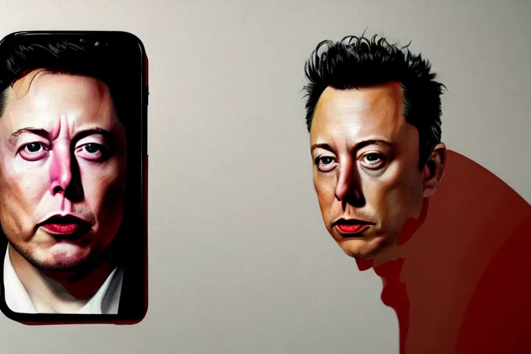 Image similar to hyperrealism aesthetic ridley scott and denis villeneuve style close - up photography of a detailed hyperrealism elon musk, siting on a detailed hyperrealism toilet and scrolling his detailed smartphone in hyperrealism scene from detailed art house movie in style of alejandro jodorowsky and wes anderson