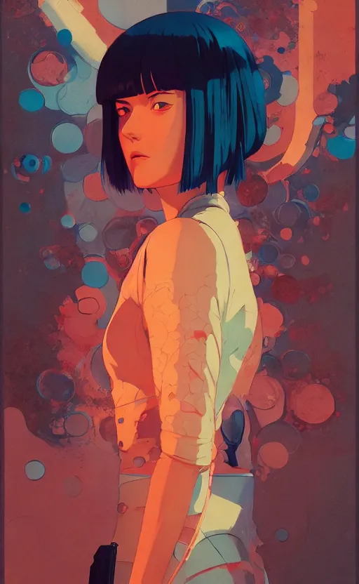 Image similar to a cute woman, very coherent, painted by painted by James Gilleard, airbrush, art by JamesJean and fine details. Anime. realistic shaded lighting poster by Ilya Kuvshinov katsuhiro otomo ghost-in-the-shell, magali villeneuve, artgerm, Jeremy Lipkin and Michael Garmash and Rob Rey