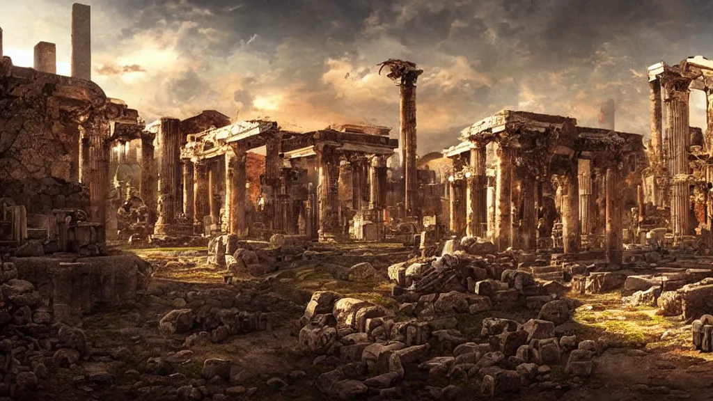 Image similar to cyberpunk pompeii landscape