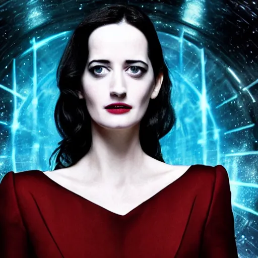 Image similar to a beautiful photograph of eva green as'doctor who ', time vortex in the background, detailed face, symmetrical face, extreme realism and detail, 8 k, completely framed, direct lighting, 3 5 mm photo, photorealistic, sharp focus