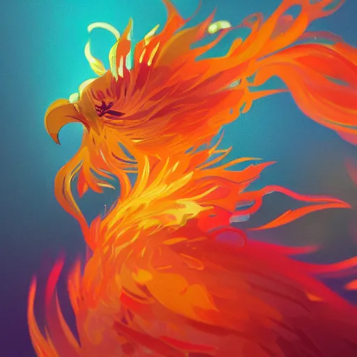 Prompt: flaming phoenix, close up profile of a fuzzy, flowery, elegant, vibrant colour palette, bokeh, digital art, alphonse mucha, rhads, ross tran, artstation, artgem, octane render, 1 6 k