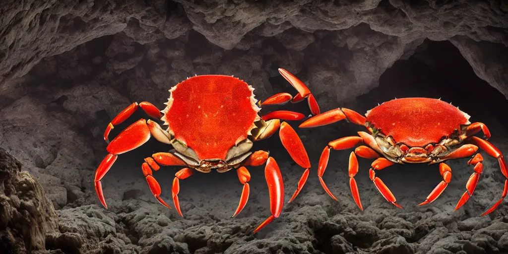 Image similar to crabs feeding on carrion inside of a dark cave, speleothems, geologic stratum, torch light, rituals, organs, extremely detailed, photorealistic, 4 k, 8 k