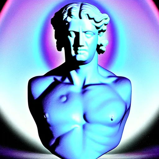 Image similar to 3 d sci - fi cgartist rendering of a hyper realistic marble greek statuary bust floating at the vast pulsating interdimensional fractal space portal at the psychedelic vaporwave event horizon directed by col price, trending on artstation