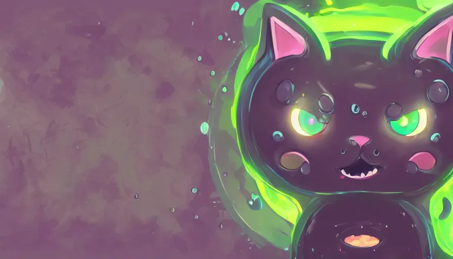 Image similar to a digital art close up portrait of black slime cat character design from concept art of slime rancher, cute black liquid black oil, ink cat character sheet, 4 k, cartoon art, stickers illustrations, beautiful avatar pictures