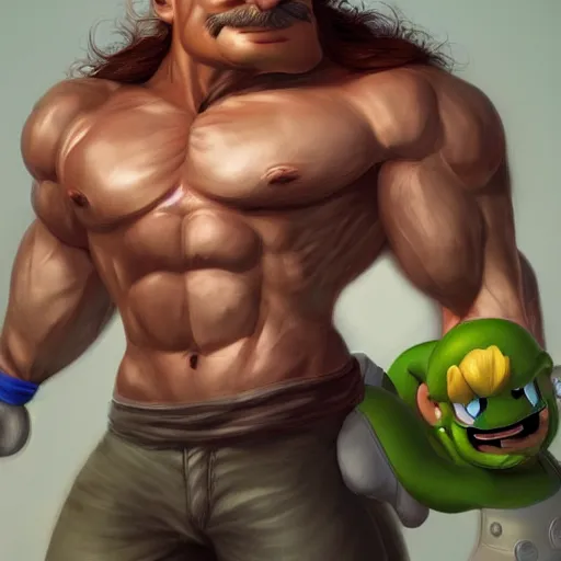 Image similar to Muscular Luigi , digital art , trending on artstation , Hyperdetailed , CGSociety