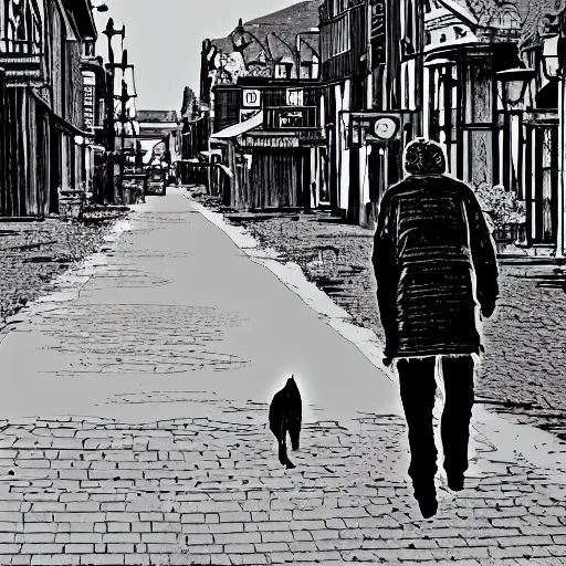 Image similar to a maine coon in maine walking down main street, 4 k, digital illustration,