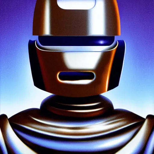 Prompt: airbrush illustration for omni magazine of a chrome robot head, sliver blue and brown colors, illustration, airbrush, magazine cover, vivid, retro, grainy, masterpiece, glow