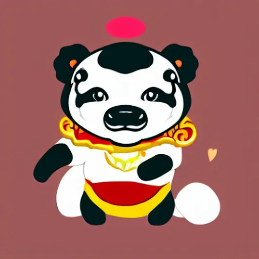 Image similar to a character design of a cute panda with a chinese lion dance head, chinese style, trend, cartoon 2 d style illustration