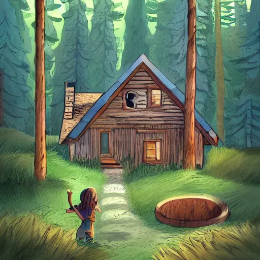 Prompt: a house with broken holes, lush canadian forest in the background, childrens book art, trending on artstation, illustration, cinematic
