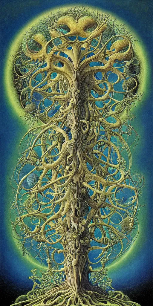 Image similar to tree of life by roger dean and andrew ferez, art forms of nature by ernst haeckel, divine chaos engine, symbolist, visionary, art nouveau, botanical fractal structures, organic, detailed, realistic, surreality