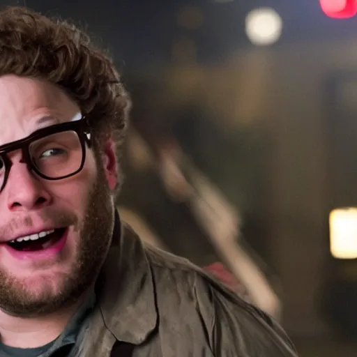Image similar to awe inspiring Seth Rogen playing a Ghostbuster in a still from the movie Ghostbusters 8k hdr