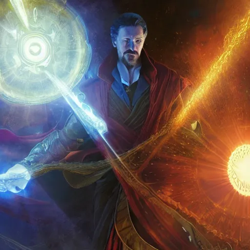 Image similar to joe biden as doctor strange, radiant light, caustics, heroic, bright iridescent light, by gaston bussiere, bayard wu, greg rutkowski, maxim verehin