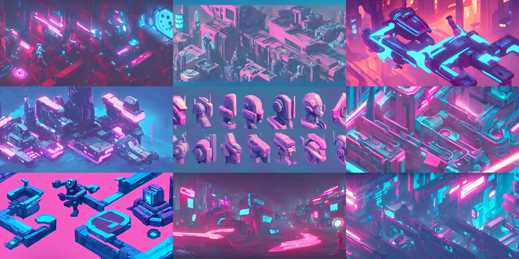 Prompt: game asset of cyberpunk exploration of shapes and forms, in gouache detailed paintings, props, stylized, 2 d sprites, kitbash, arcane, overwatch, blue and pink color scheme, 8 k, close up