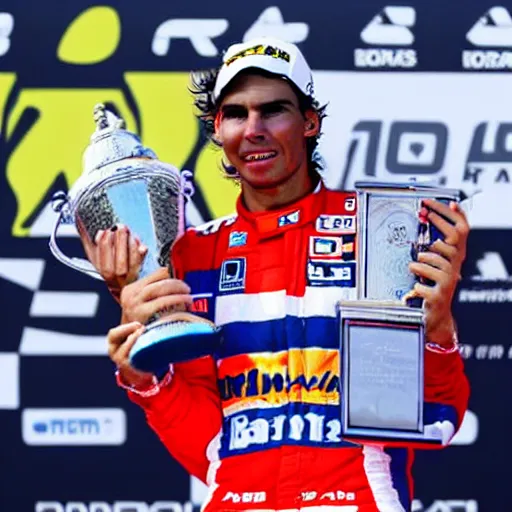 Image similar to rafa nadal winning a formula 1 race