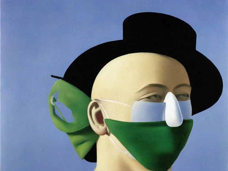 Image similar to mask, painting by rene magritte, high detail, high resolution