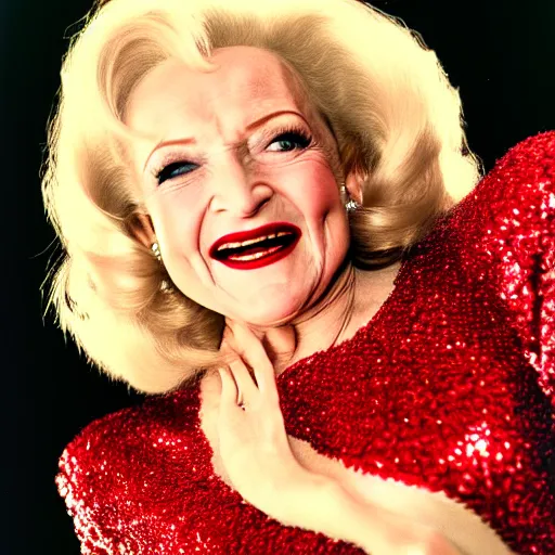 Image similar to film portrait photography of betty white as jessica rabbit, head and shoulders photography. red sequin dress. kodak ektar 4 0 0. canon f 1. 2. detailed, realistic