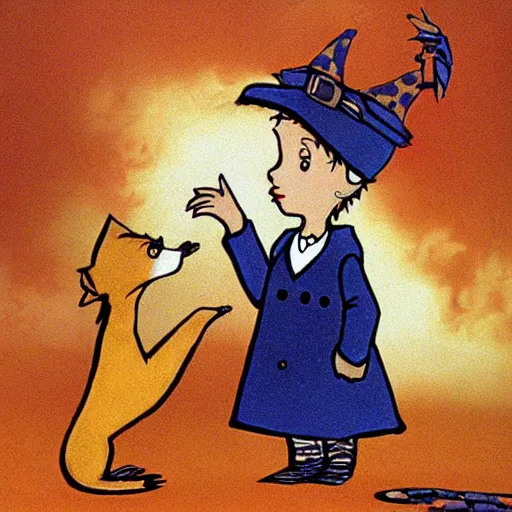 Image similar to the little prince talking to the fox, tim burton art