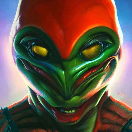 Image similar to Bright, colorful, realistic alien poltical rpg single individual headshot dramatic backlighting, kodachrome, high contrast, highly detailed, sharp focus, digital painting, concept art, illustration, trending on artstation, comic book by Alex Ross cover art