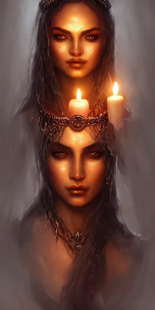 Image similar to very beatiful girl close to a candle in dark room queen of the damned, dramatic light, highly detailed, digital painting, artstation, concept art