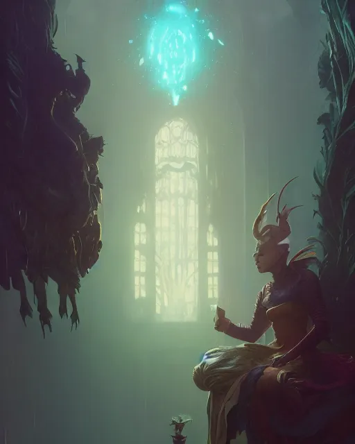 Image similar to highly detailed vfx portrait of a fantasy magic, unreal engine, greg rutkowski, loish, rhads, beeple, makoto shinkai and lois van baarle, ilya kuvshinov, rossdraws, tom bagshaw, alphonse mucha, global illumination, detailed and intricate environment