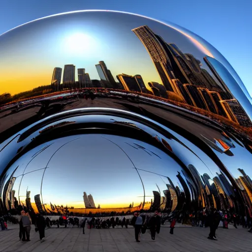 Image similar to the Chicago bean reflecting an endless fire and apocalypse, 8k realism