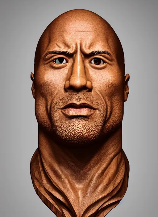 Image similar to high intricate bust of dwayne johnson carved from wood in baroque style, studio light, maria panfilova, andrea savchenko, mike kime, ludovic plouffe, qi sheng luo, oliver cook, trending on artstation