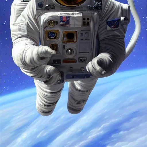 Image similar to a painting of an astronaut floating in a mebula, detailed, digital art, deviantart, artstation, highly detailed, realistic