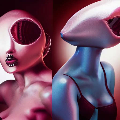 Prompt: shapeshifting space alien horror as a pin up model, 8 k fashion photography, soft lighting