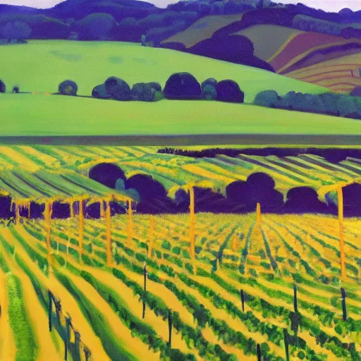 Image similar to solarpunk dreaming csaterberg wineyards, painted by Alex Katz, highly detailed