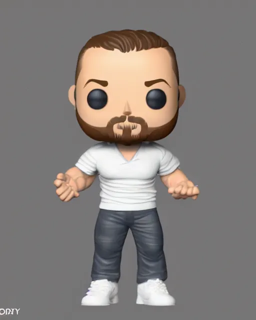 Image similar to full body 3d render of Tom Hardy as a funko pop, studio lighting, white background, blender, trending on artstation, 8k, highly detailed