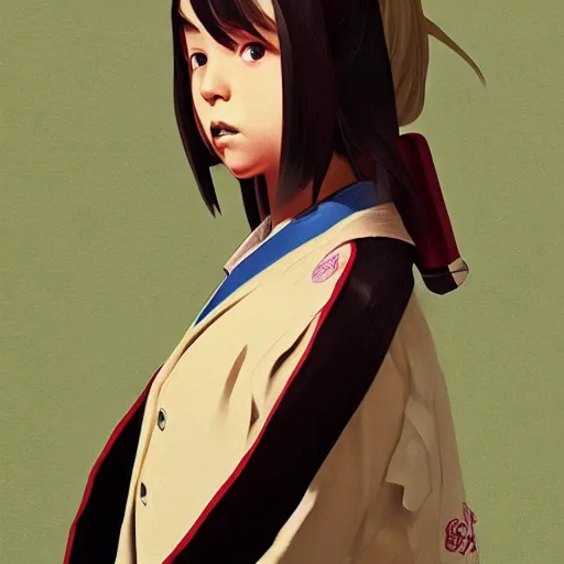 Prompt: Portrait of a character of Sukeban Deka School Girl, artwork by Sergey Kolesov, arstation,