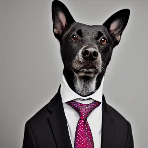 Prompt: dog wearing a suit, studio portrait