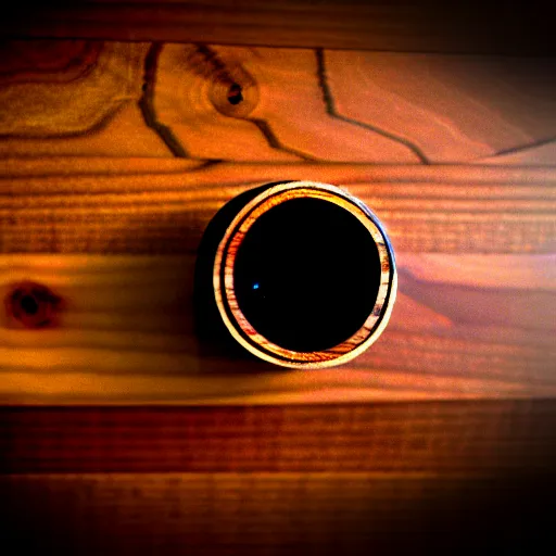 Prompt: camera lens aperture blades made of walnut wood. minimal. dramatic lighting.