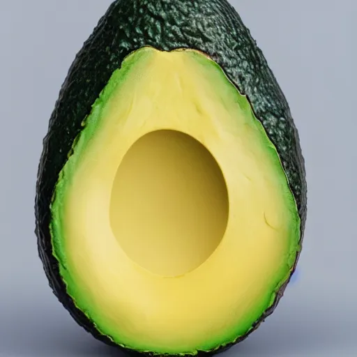 Image similar to product photograph of an Avocado acid grenade, subtle detail, space technology