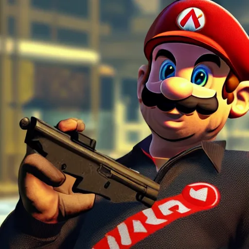 Prompt: Mario in GTA V, highly detailed, 8k, high contrast