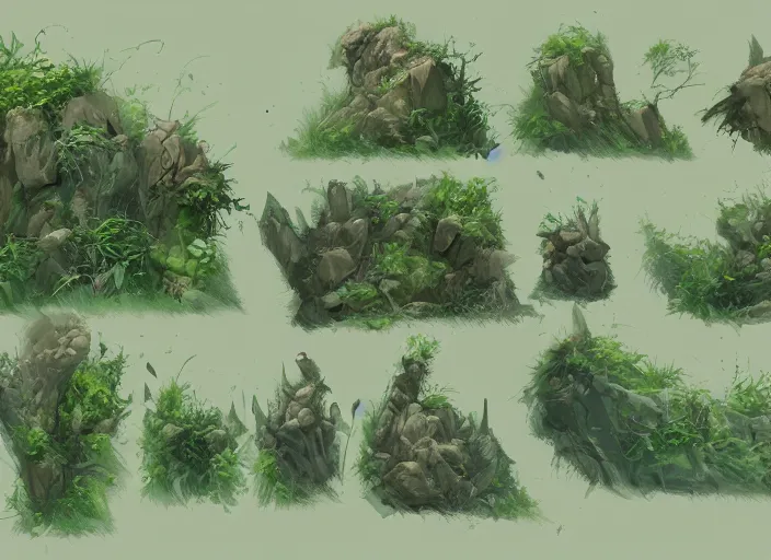 Image similar to lush bushes concept art, detailed diagrams, aesthetic, artstation