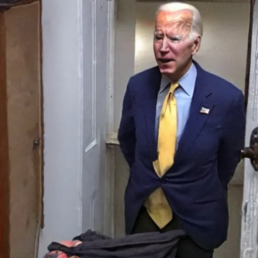 Prompt: homeless joe biden in the backrooms