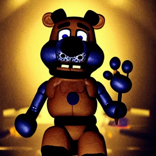 Image similar to the five nights at freddy's movie, jumpscare