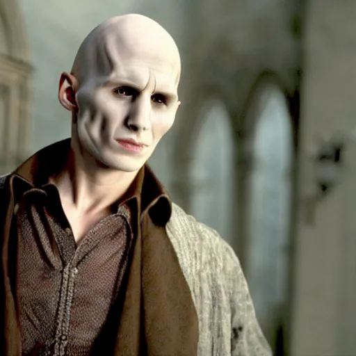 Image similar to Film Still of a Younger Adult Johnny Depp playing Young Adult Voldemort in Harry Potter, Film Still, realistic, hyperrealistic, very realistic, very very realistic, highly detailed, very detailed, extremely detailed, detailed, detailed face, very detailed face, very detailed face, realism, HD Quality, 8k resolution, intricate details, body and head in frame, Real Life