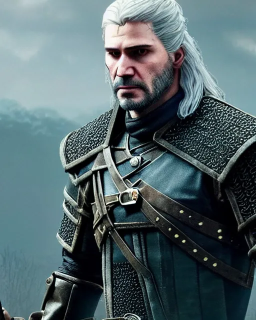 Image similar to Keanu Reevez in the role of Witcher III Gerald of Rivia, amazing short, 8K, IMAX, ultra detailed