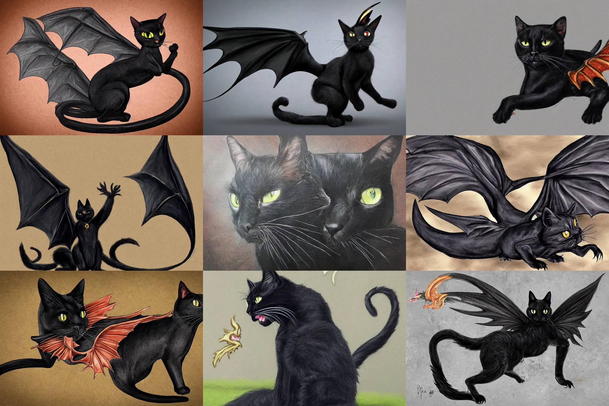 Prompt: realistic black cat with dragon wings