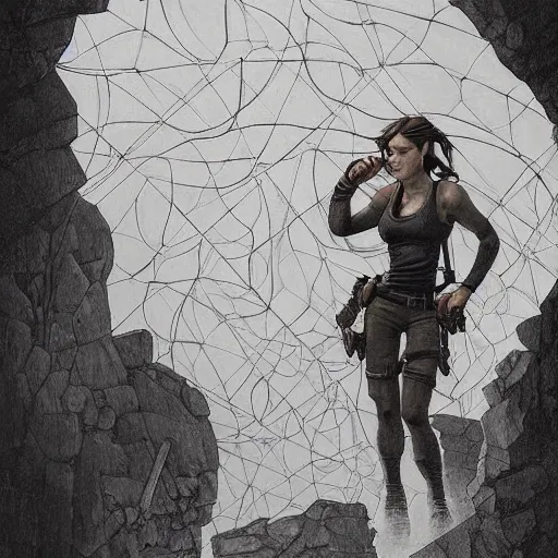 Image similar to portrait of lara croft by goya and escher and hogarth, illusion surreal art, highly conceptual figurative art, intricate detailed illustration, controversial poster art, polish poster art, geometrical drawings, no blur