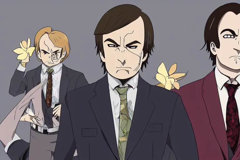 Image similar to saul goodman in an anime style, 8 k, hd