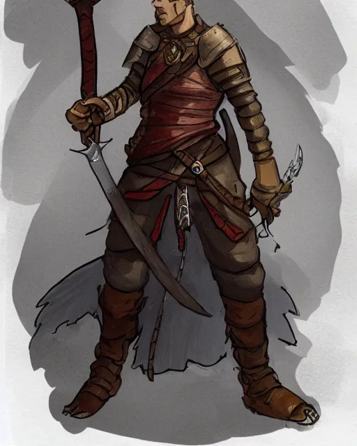 Image similar to a concept art of a D&D character, holding a sword made by Donutello